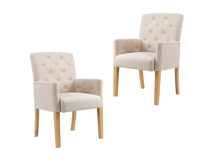 Chaises de salle à manger avec accoudoirs 2 pcs Beige Tissu