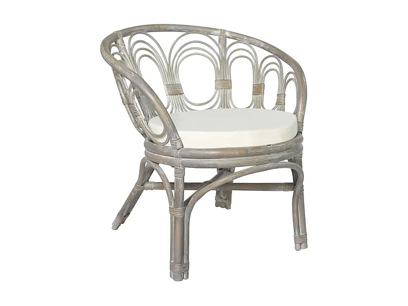 Chaise de salle à manger avec coussin gris Rotin naturel et lin