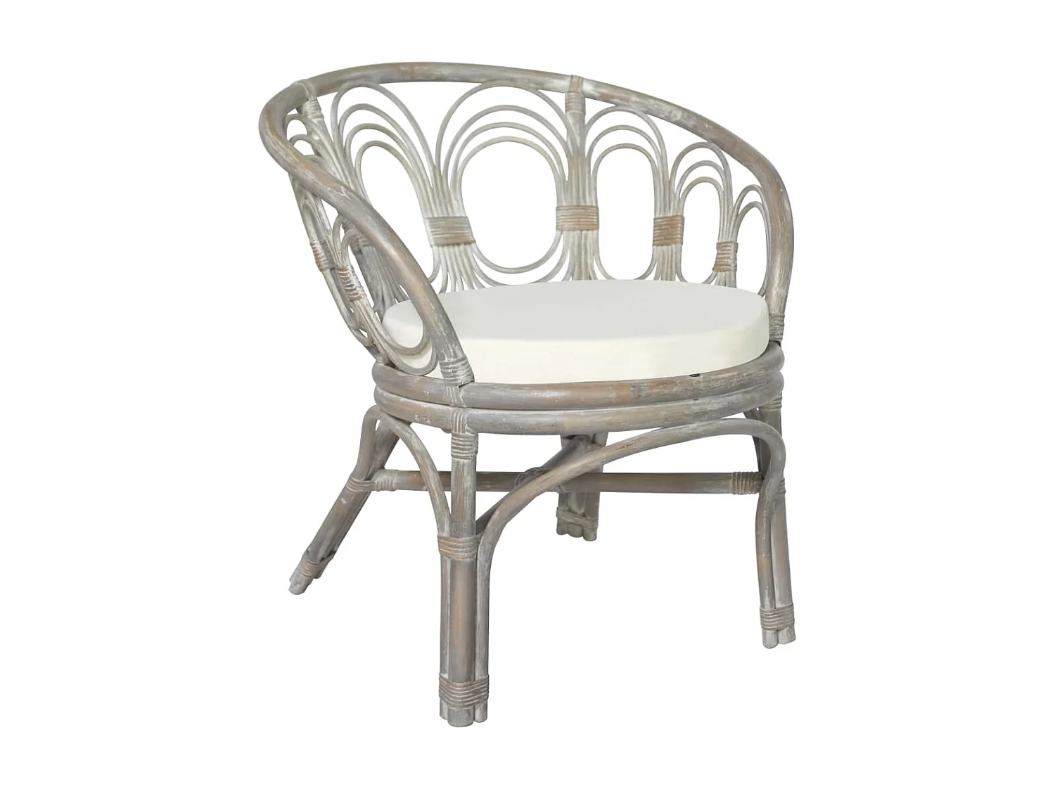 Chaise de salle à manger avec coussin gris Rotin naturel et lin