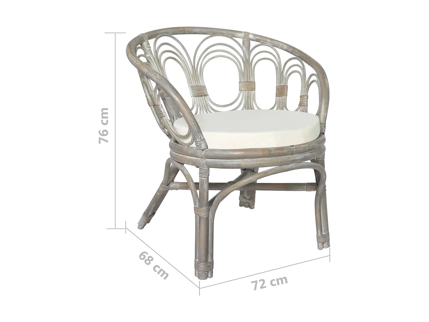 Chaise de salle à manger avec coussin gris Rotin naturel et lin