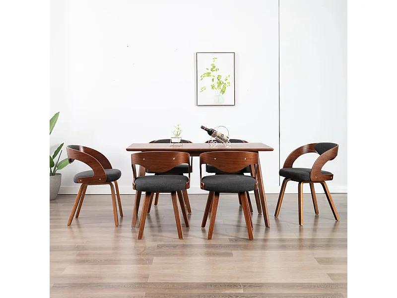 Chaises de salle à manger 6 pcs Gris foncé Bois courbé et tissu 2