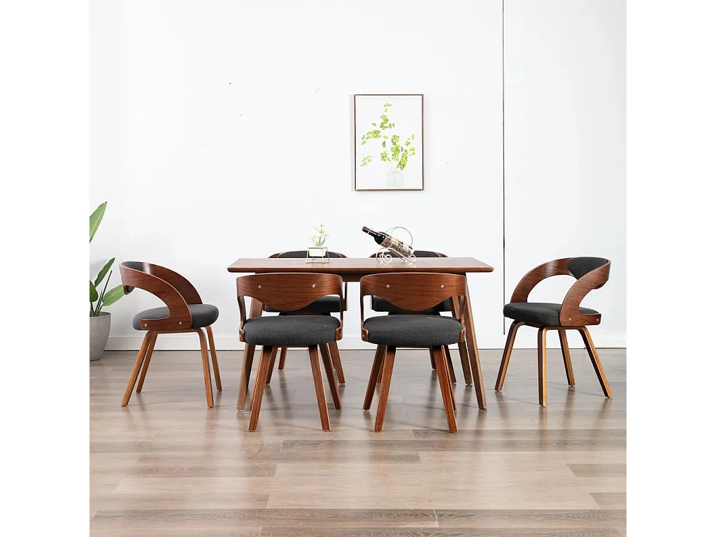 Chaises de salle à manger 6 pcs Gris foncé Bois courbé et tissu 2
