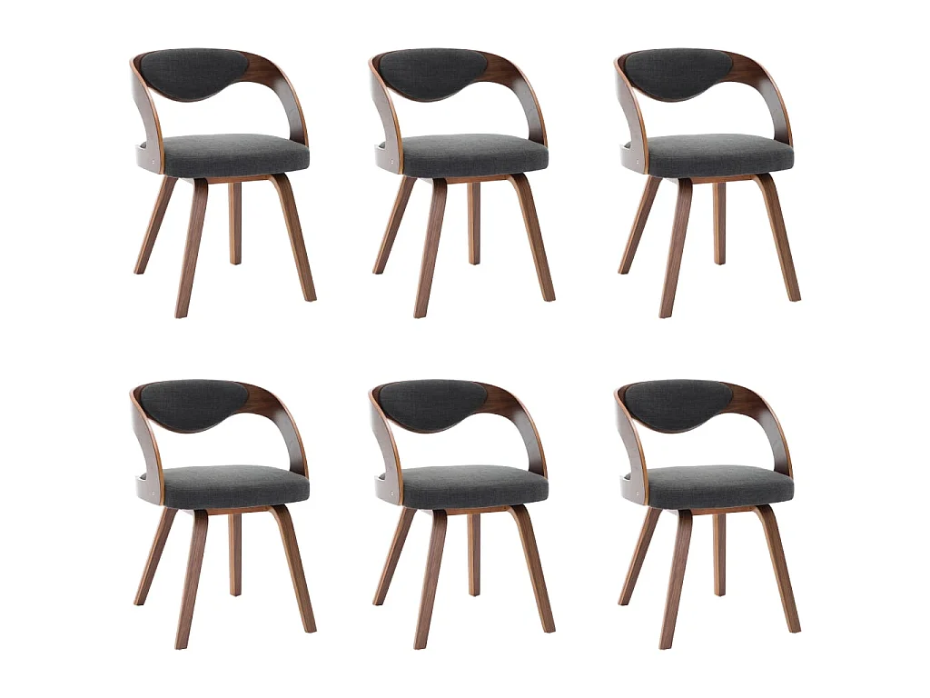 Chaises de salle à manger 6 pcs Gris foncé Bois courbé et tissu 2