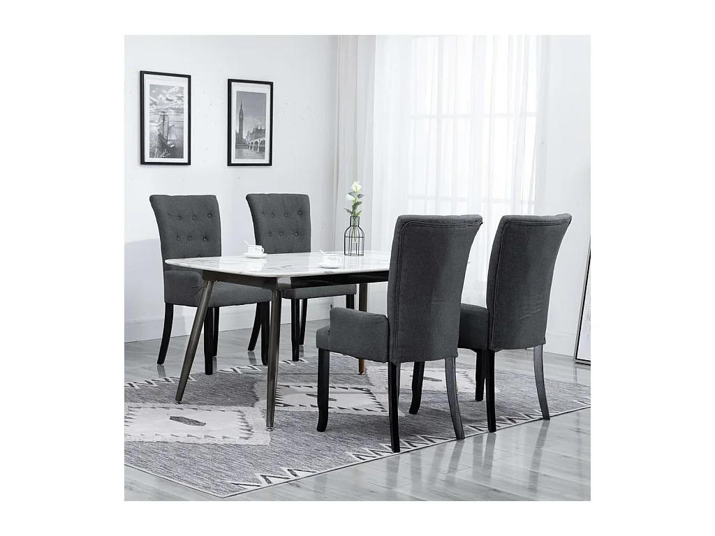 Chaises de salle à manger avec accoudoirs 4pcs Gris foncé Tissu 2