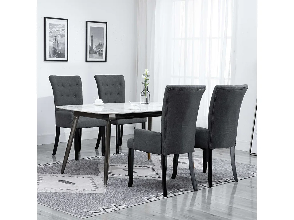 Chaises de salle à manger avec accoudoirs 4pcs Gris foncé Tissu 2