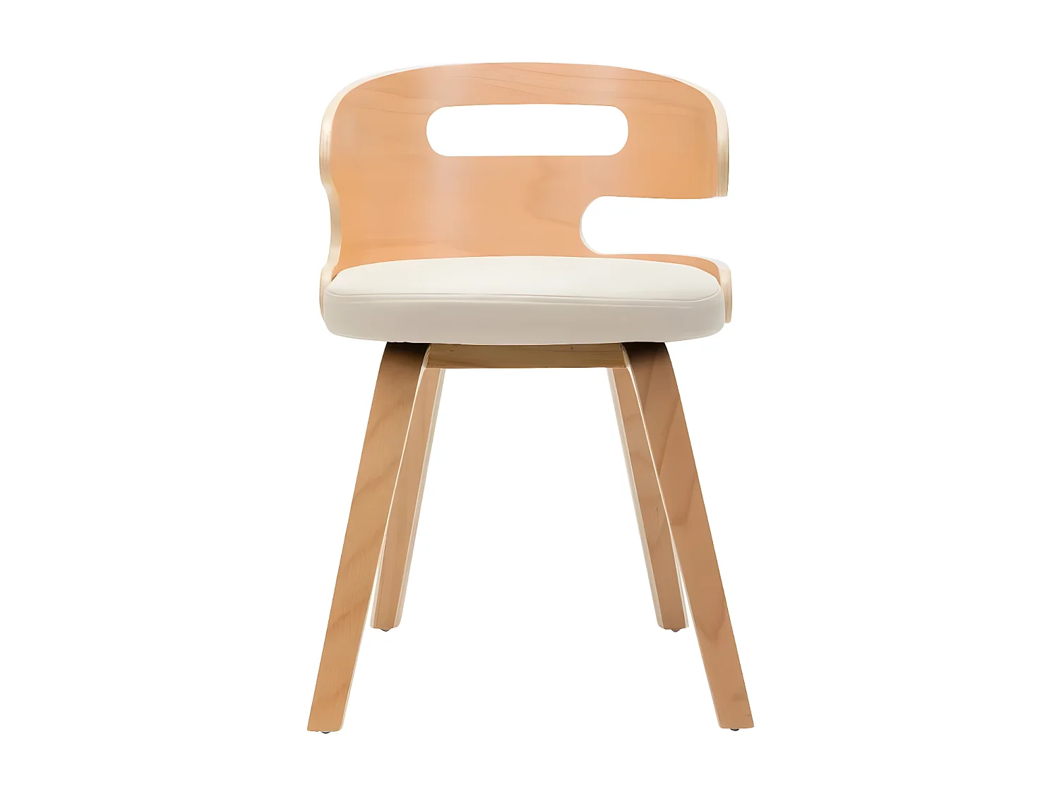 Chaise de salle à manger bois courbé clair et simili cuir beige Laetitia - Lot de 4