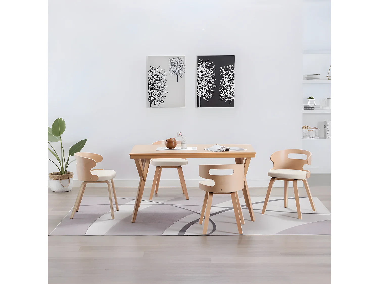 Chaise de salle à manger bois courbé clair et simili cuir beige Laetitia - Lot de 4