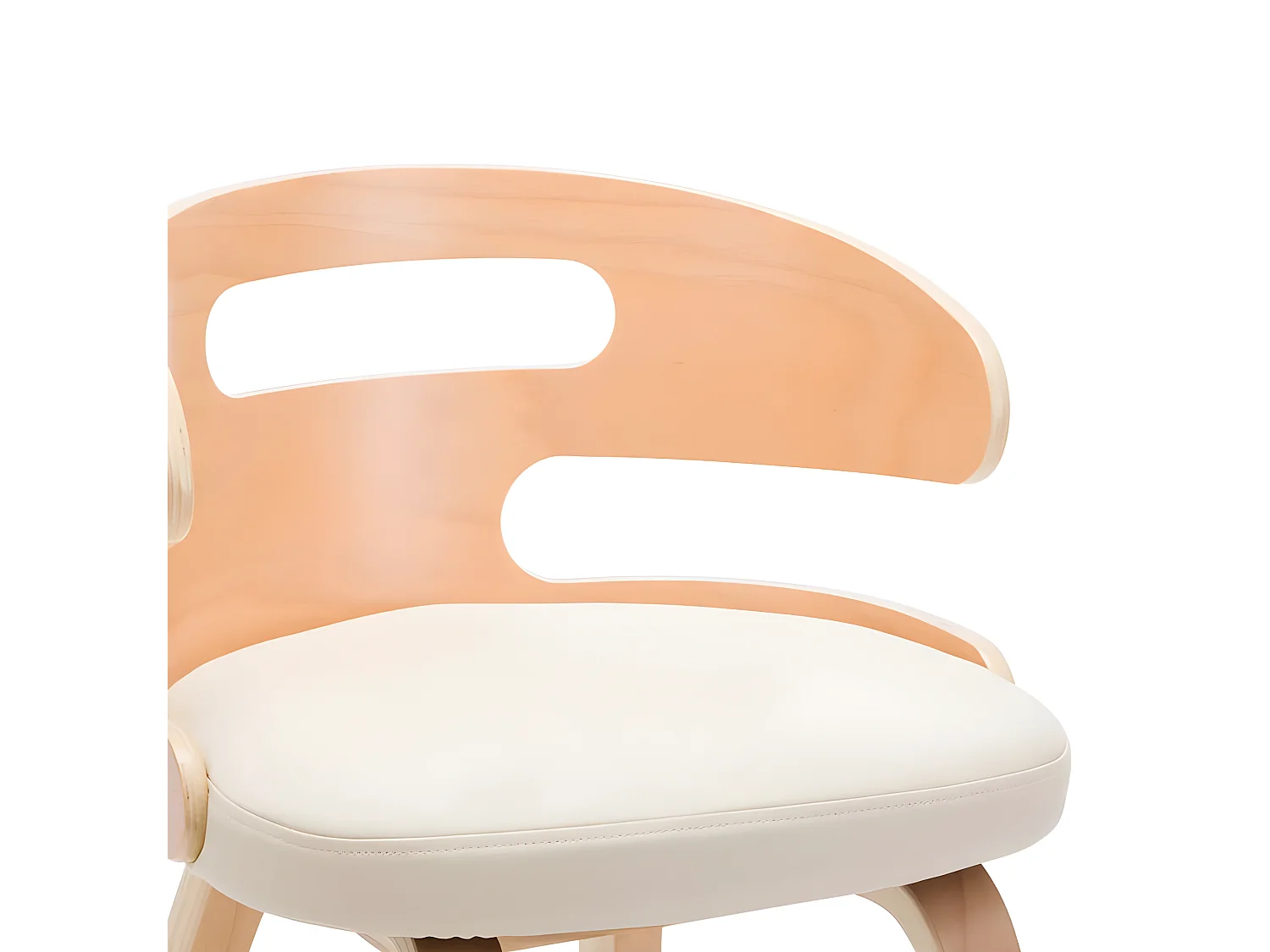 Chaise de salle à manger bois courbé clair et simili cuir beige Laetitia - Lot de 4