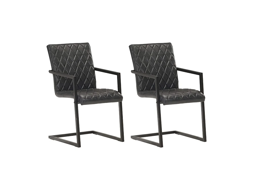 Chaises de salle à manger cantilever 2 pcs Noir Cuir véritable 2