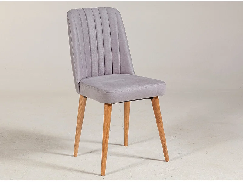 Chaise de salle à manger tissu gris et bois de pin naturel Mareva