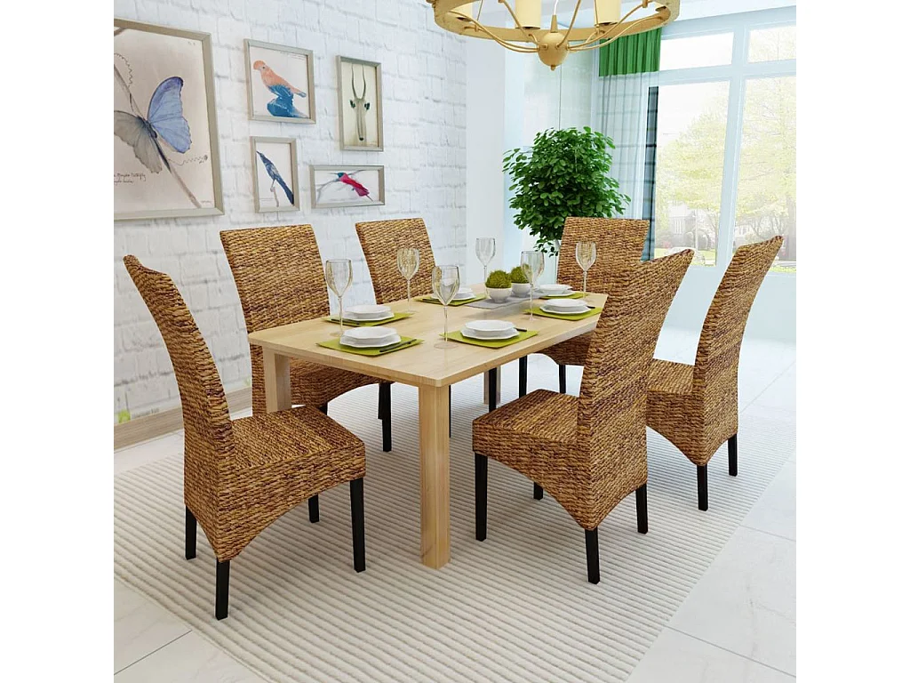 Chaises de salle à manger 6pcs Bois solide de manguier et abaca