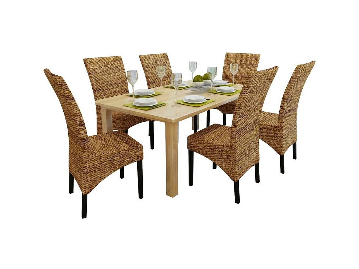 Chaises de salle à manger 6pcs Bois solide de manguier et abaca