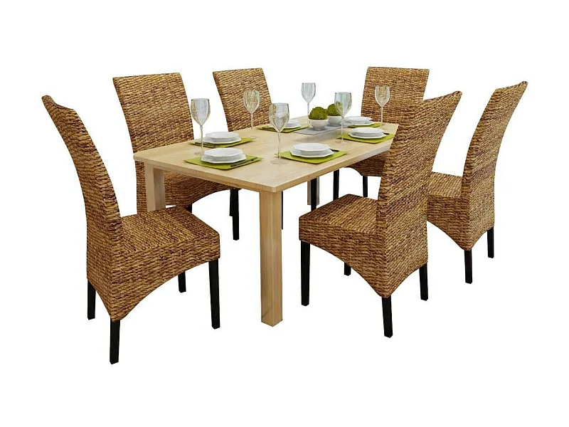 Chaises de salle à manger 6pcs Bois solide de manguier et abaca