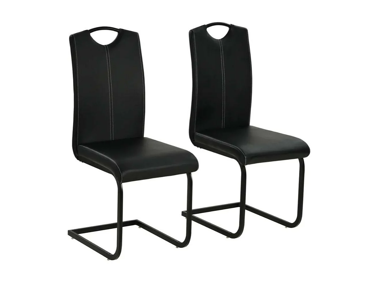 Chaise similicuir noir et pieds métal chromé Mikarelane - Lot de 2