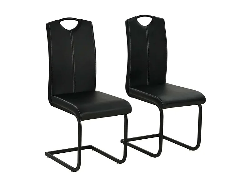 Chaise similicuir noir et pieds métal chromé Mikarelane - Lot de 2