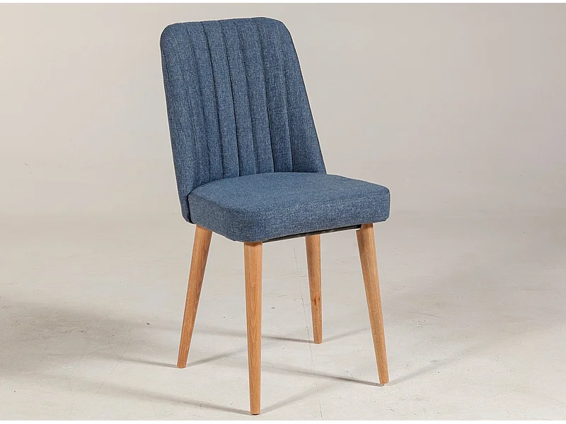 Chaise de salle à manger tissu bleu et bois de pin naturel Mareva