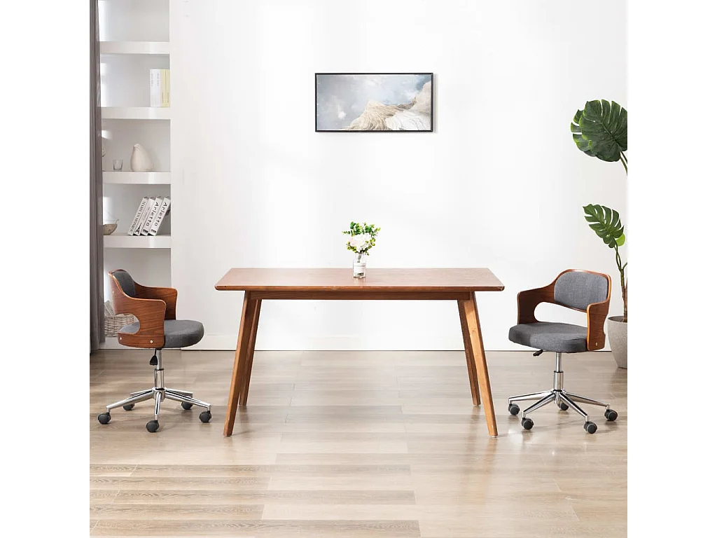 Chaise pivotante de salle à manger Gris Bois courbé et tissu 2