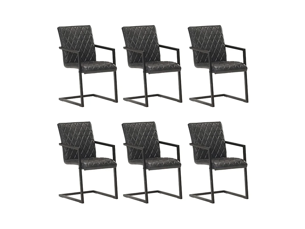 Chaises de salle à manger cantilever 6 pcs Noir Cuir véritable 2