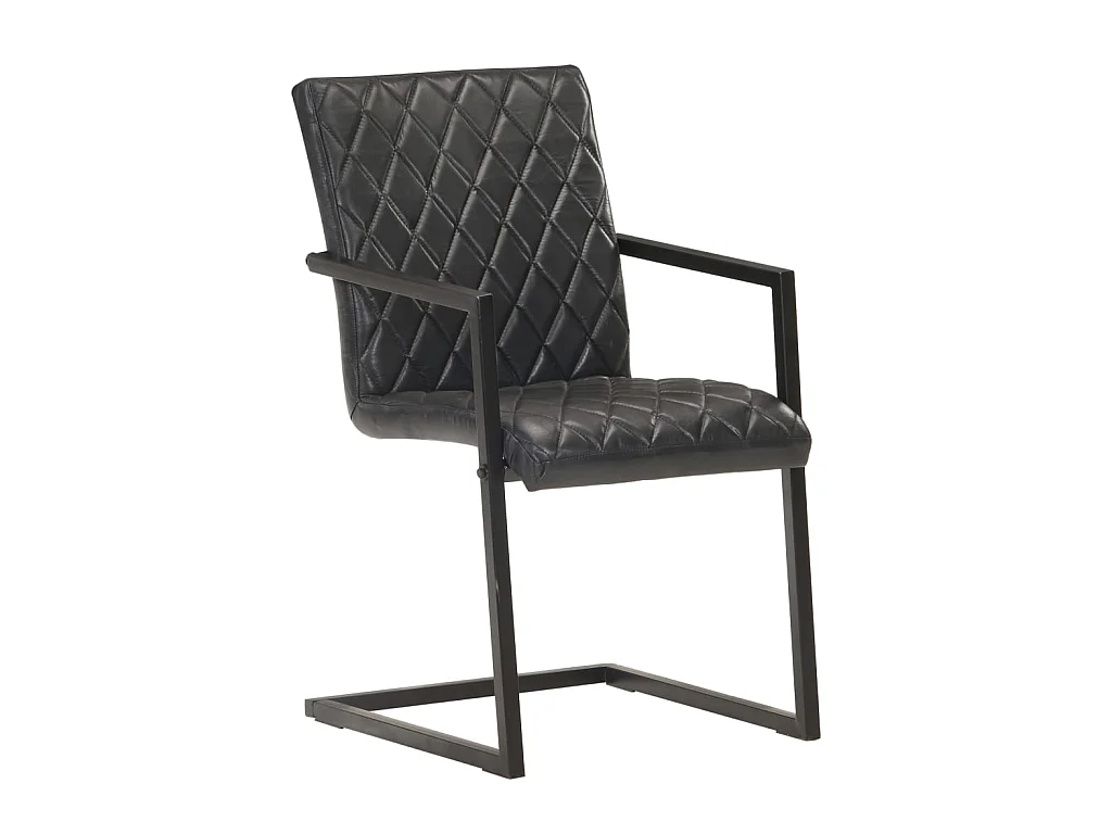 Chaises de salle à manger cantilever 6 pcs Noir Cuir véritable 2