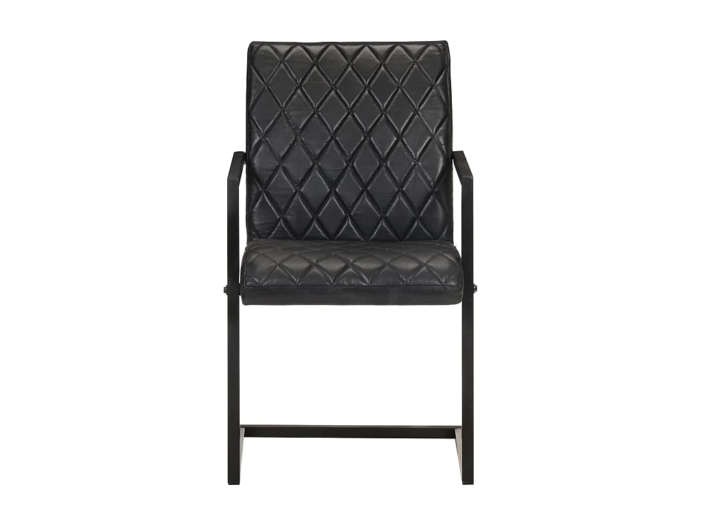 Chaises de salle à manger cantilever 6 pcs Noir Cuir véritable 2