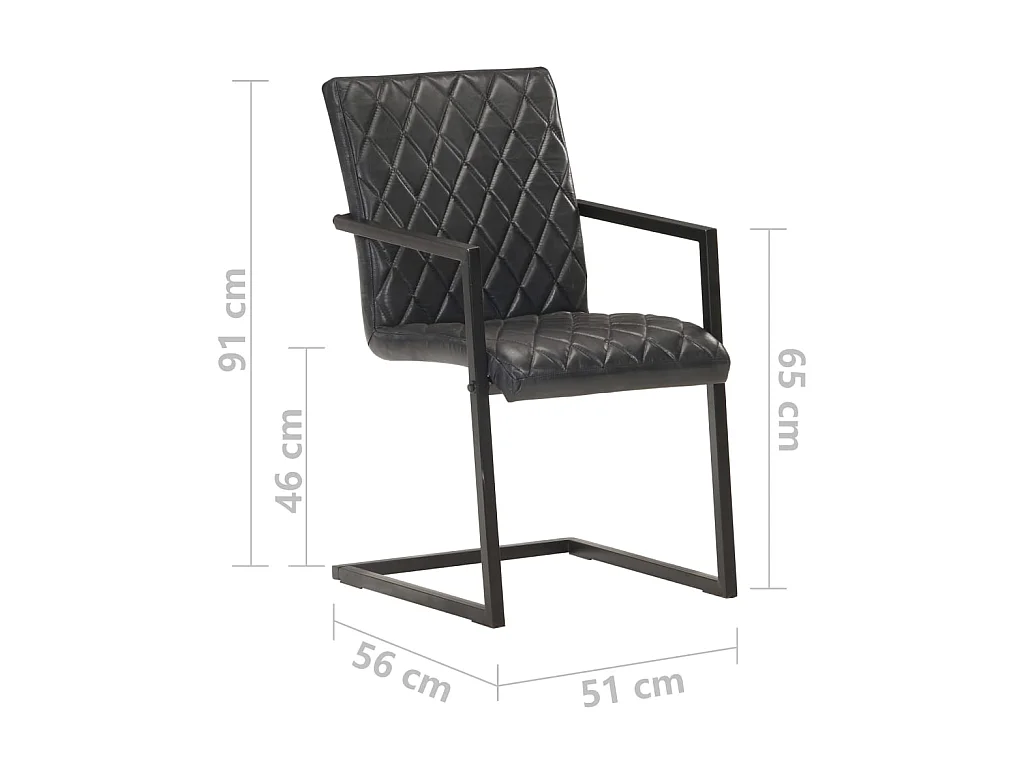 Chaises de salle à manger cantilever 6 pcs Noir Cuir véritable 2