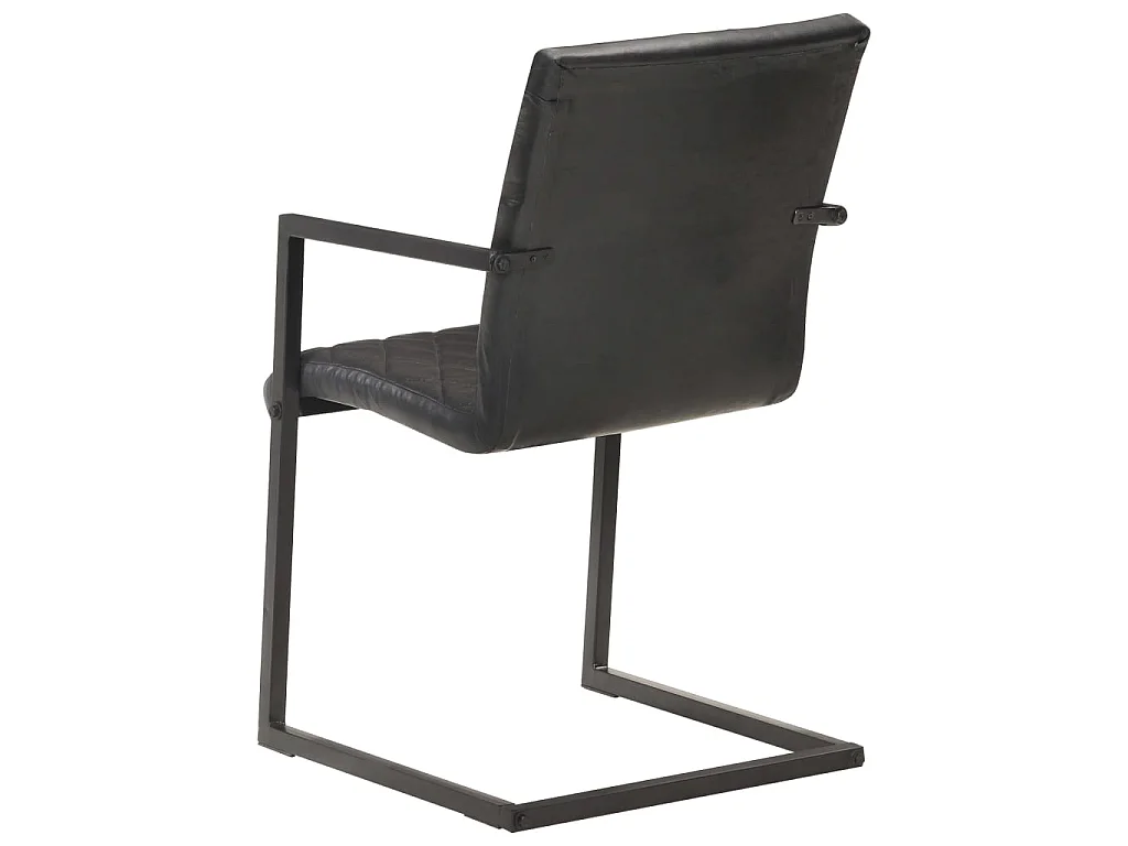 Chaises de salle à manger cantilever 6 pcs Noir Cuir véritable 2