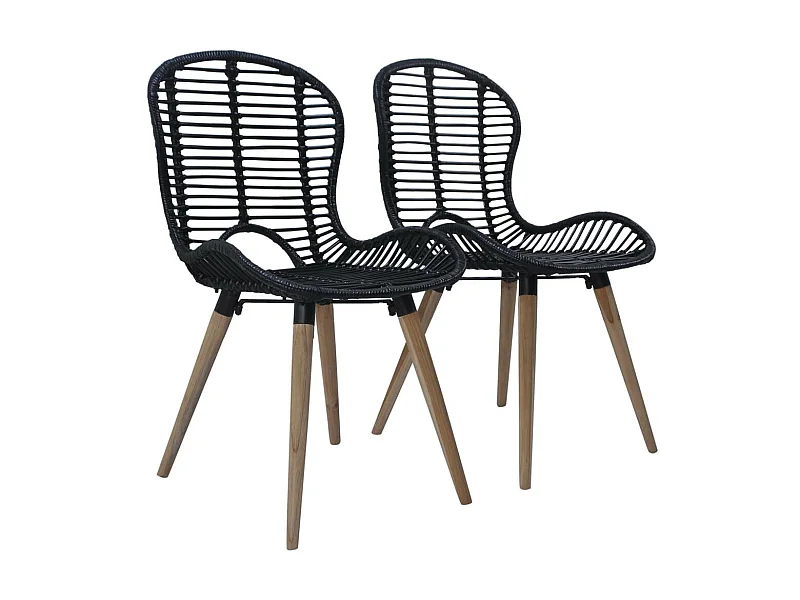 Chaises de salle à manger 2 pcs Noir Rotin naturel