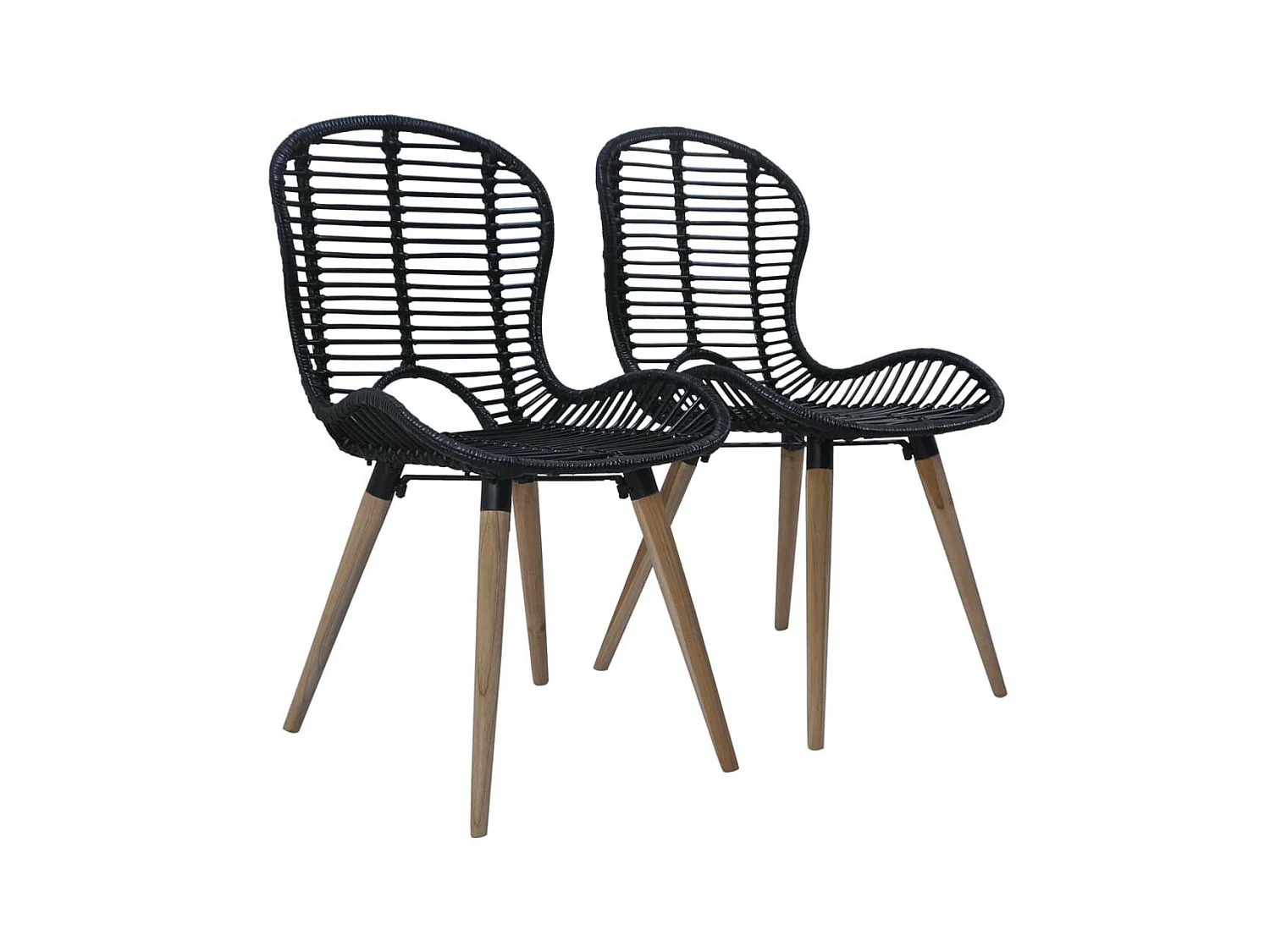 Chaises de salle à manger 2 pcs Noir Rotin naturel