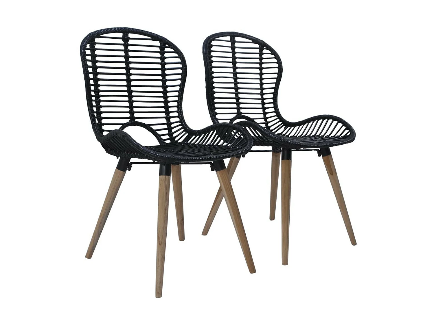 Chaises de salle à manger 2 pcs Noir Rotin naturel
