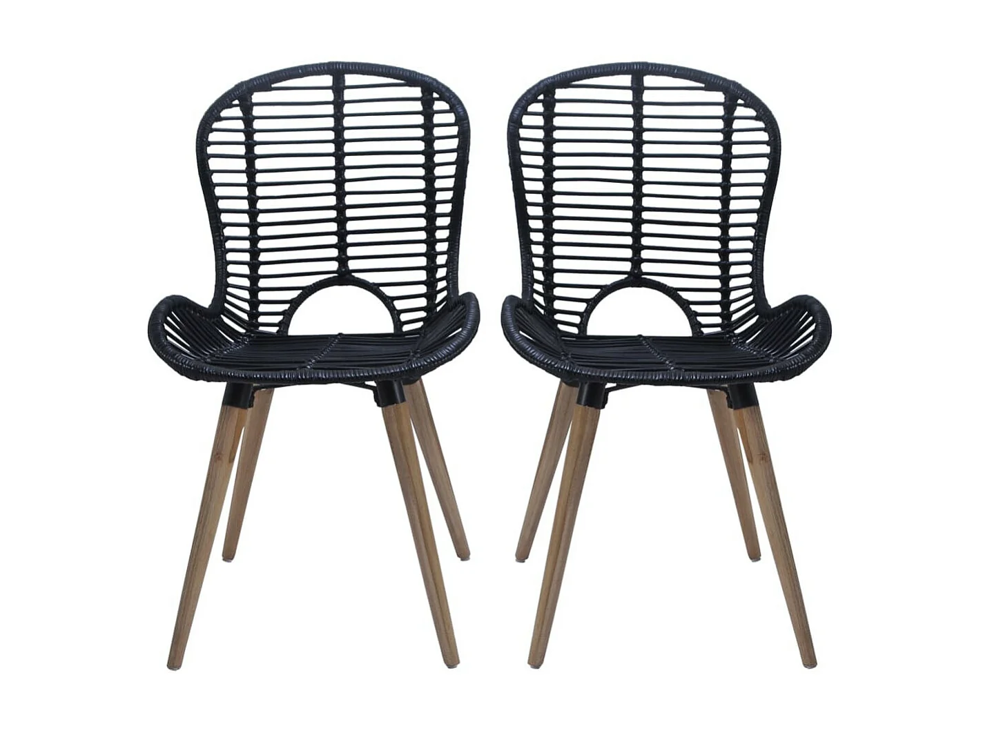 Chaises de salle à manger 2 pcs Noir Rotin naturel