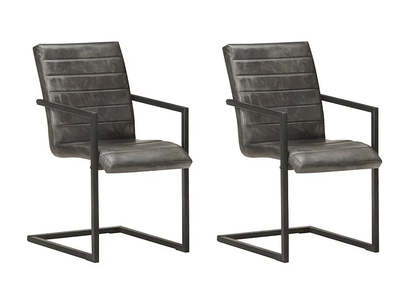 Chaises de salle à manger cantilever 2 pcs Gris Cuir véritable