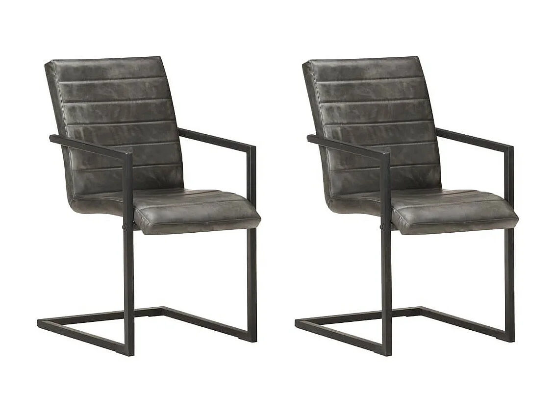 Chaises de salle à manger cantilever 2 pcs Gris Cuir véritable
