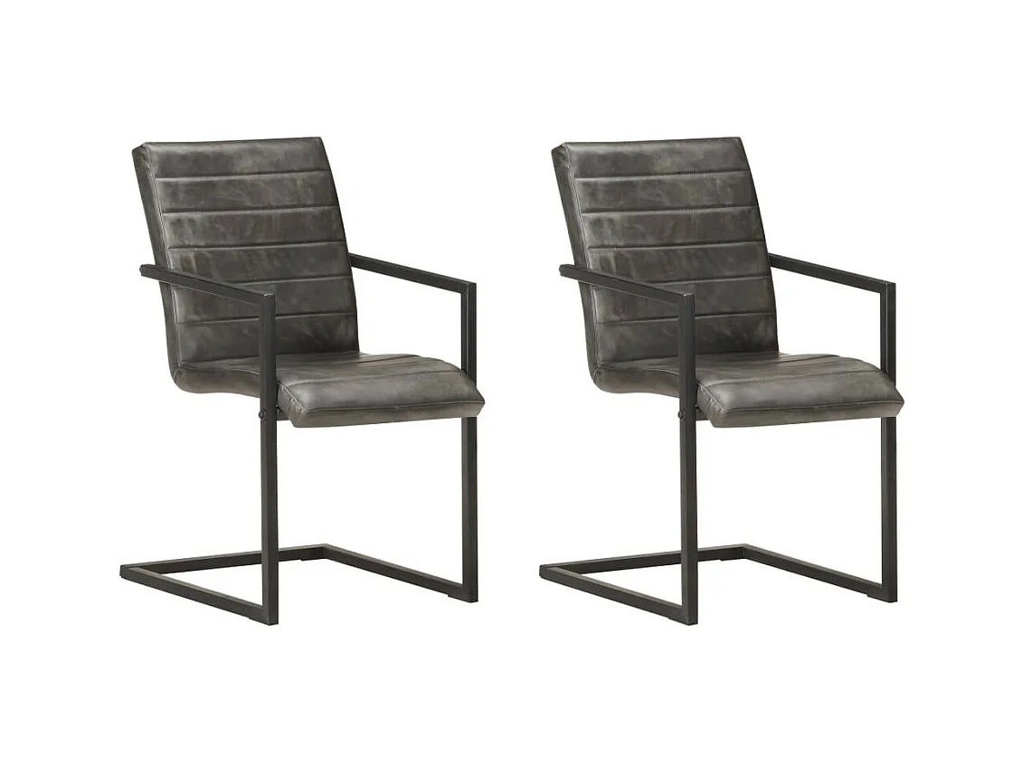 Chaises de salle à manger cantilever 2 pcs Gris Cuir véritable