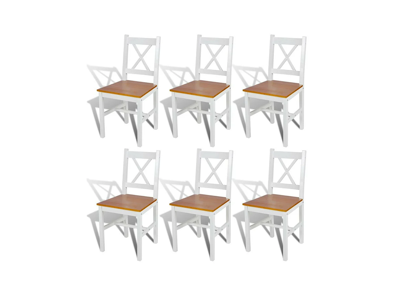 Chaise de cuisine blanc laqué et marron Dina - Lot de 6