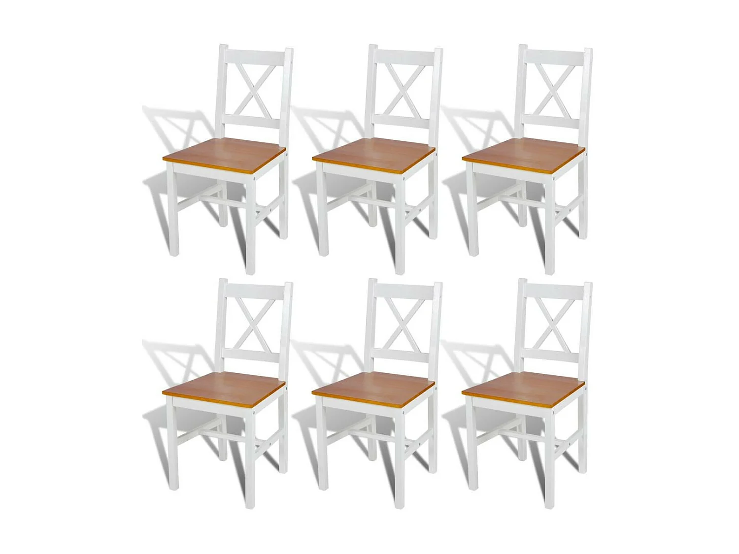 Chaise de cuisine blanc laqué et marron Dina - Lot de 6