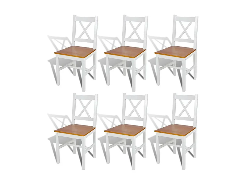 Chaise de cuisine blanc laqué et marron Dina - Lot de 6