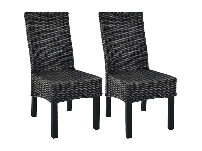 Chaises à dîner 2 pcs Noir Rotin kubu et bois de manguier