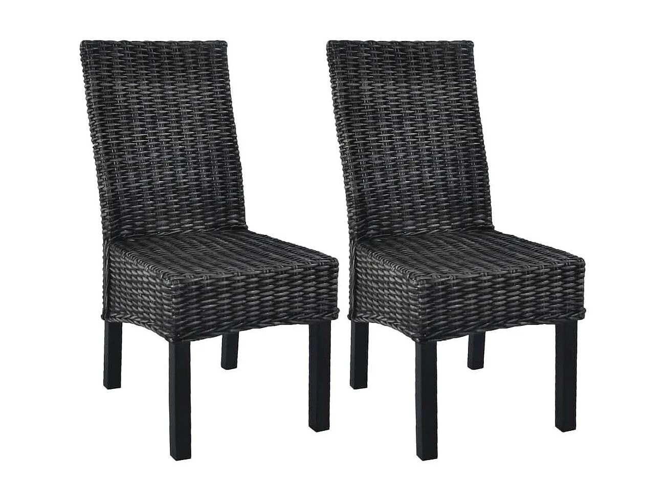 Chaises à dîner 2 pcs Noir Rotin kubu et bois de manguier