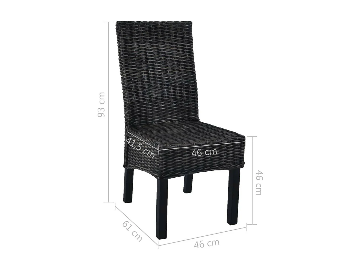 Chaises à dîner 2 pcs Noir Rotin kubu et bois de manguier