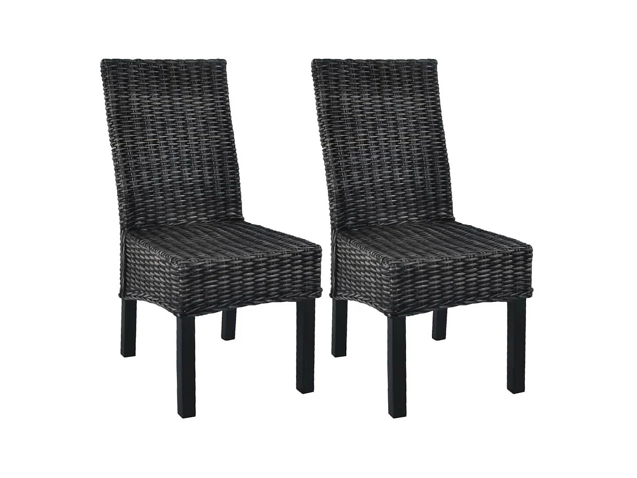 Chaises à dîner 2 pcs Noir Rotin kubu et bois de manguier