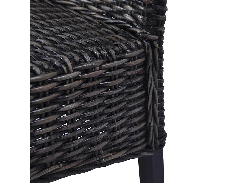 Chaises à dîner 2 pcs Noir Rotin kubu et bois de manguier