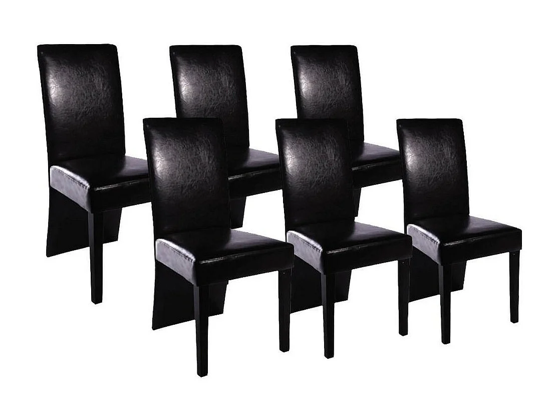 Chaise simili cuir noir et pieds bois noir Conor - Lot de 6