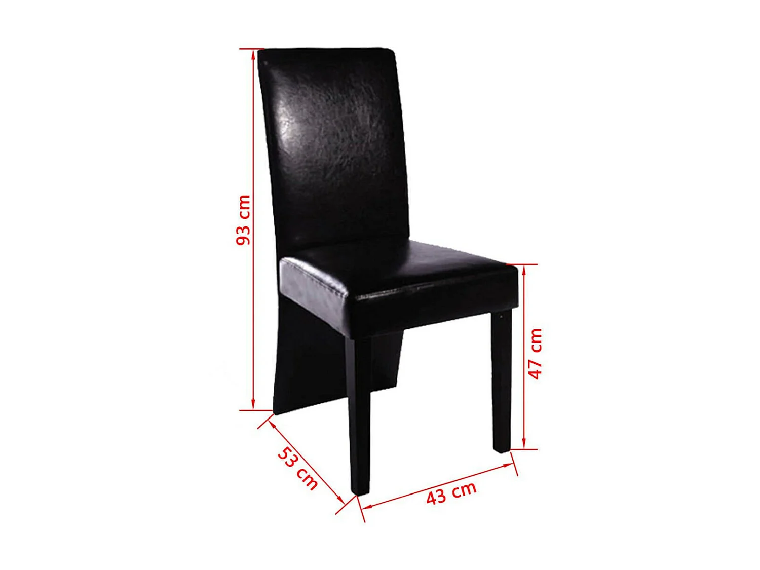 Chaise simili cuir noir et pieds bois noir Conor - Lot de 6
