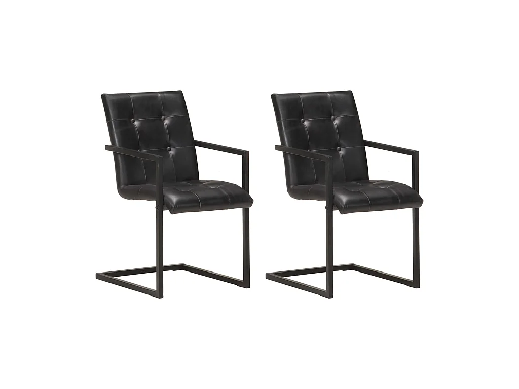 Chaises de salle à manger cantilever 2 pcs Noir Cuir véritable 3