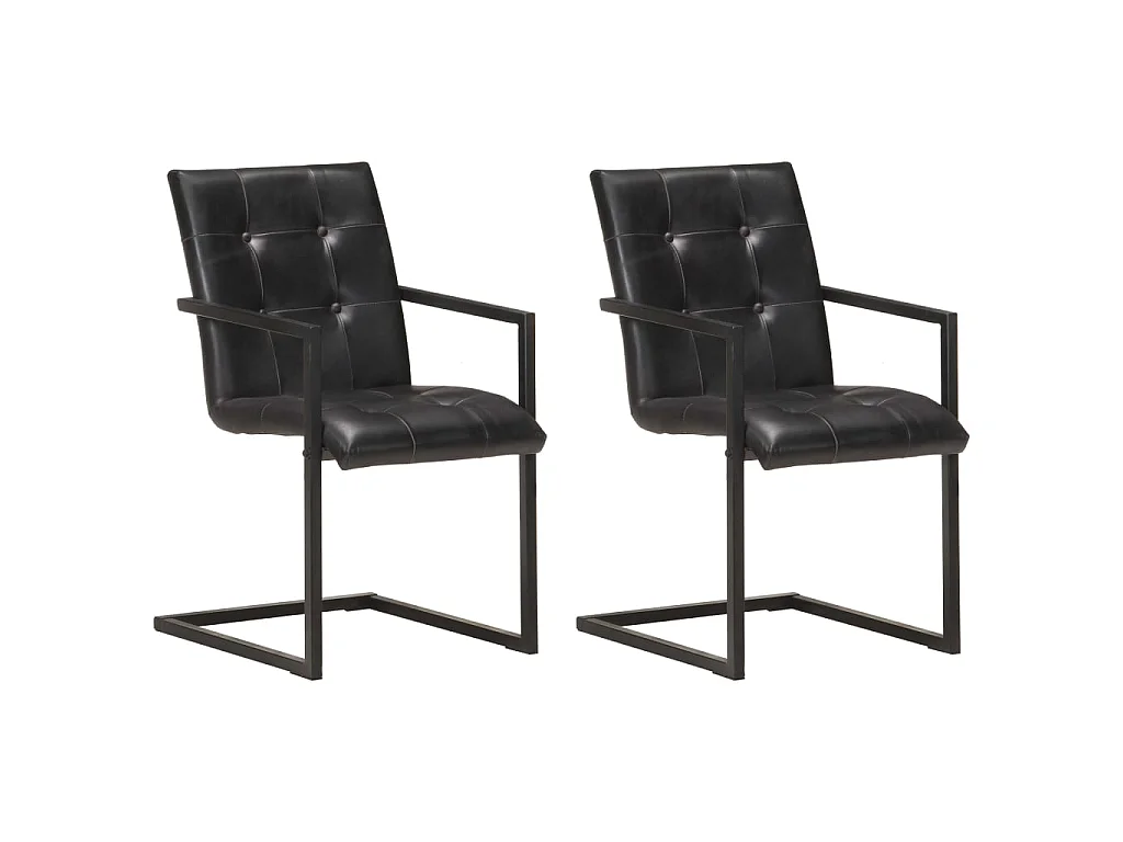 Chaises de salle à manger cantilever 2 pcs Noir Cuir véritable 3