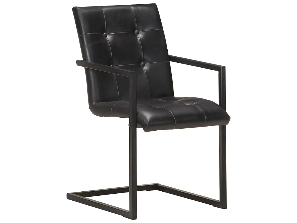 Chaises de salle à manger cantilever 2 pcs Noir Cuir véritable 3