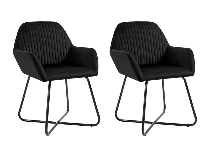 Lot de 2 chaises Mikee - Velours luxe avec pieds métal Noir-Couleur Noir