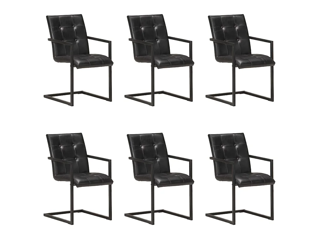 Chaises de salle à manger cantilever 6 pcs Noir Cuir véritable