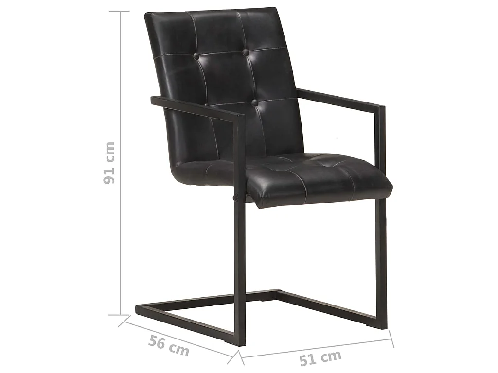 Chaises de salle à manger cantilever 6 pcs Noir Cuir véritable