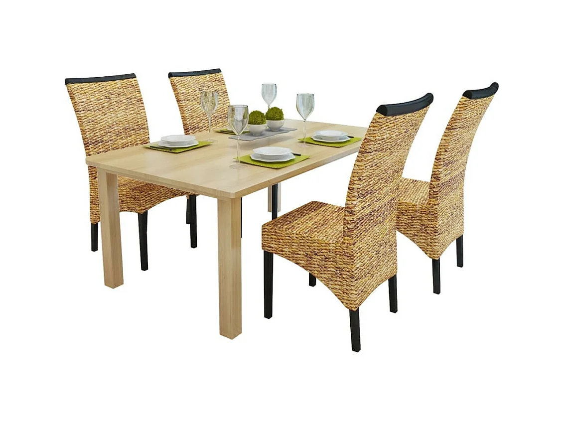 Chaises de salle à manger 4pcs Bois solide de manguier et abaca 2